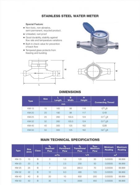 Catalogue đồng hồ nước inox nối ren